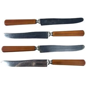 Vtg 4 Piece Boker Bakelite Stainless Butterscotch Table Butter Knives Silverware
